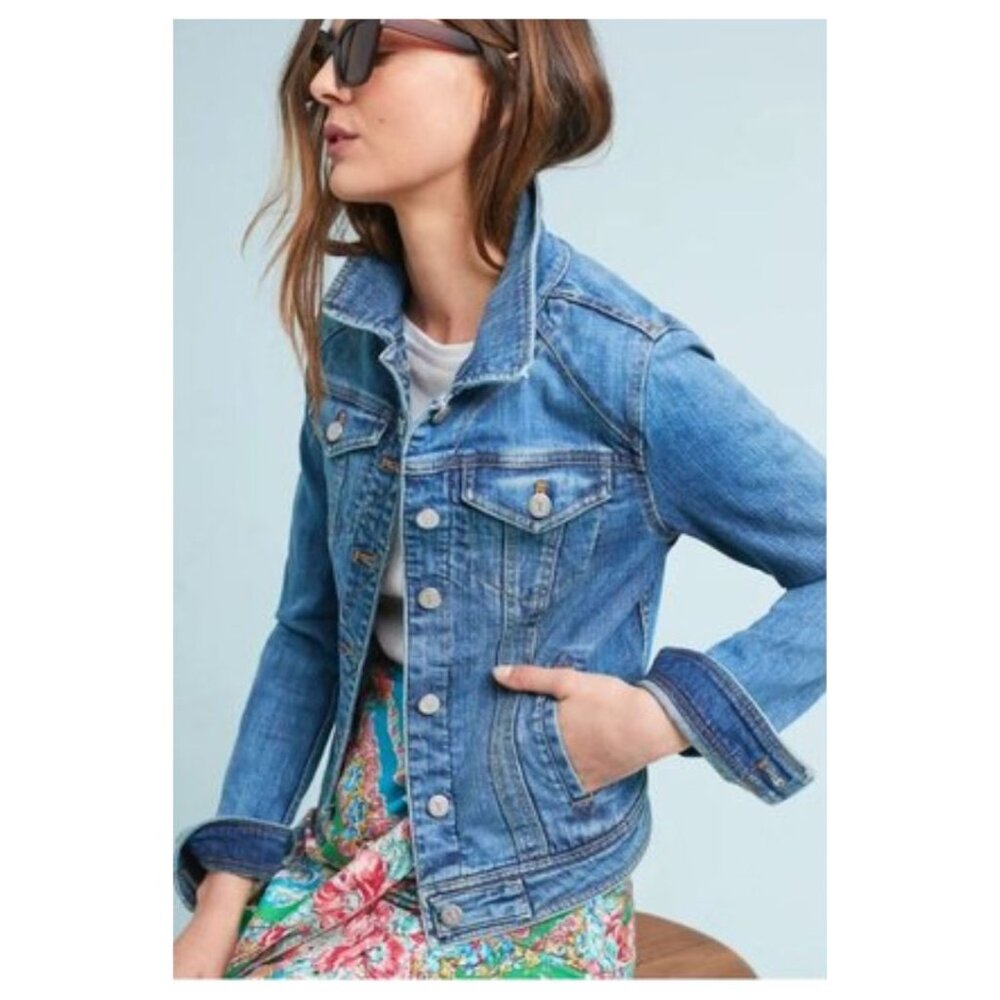 ANTHROPOLOGIE PILCRO "Farrah"  Long Sleeve Distressed Denim Jacket Blue Women S